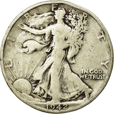 Coin, United States, Walking Liberty Half Dollar, Half Dollar, 1942, U.S. Mint