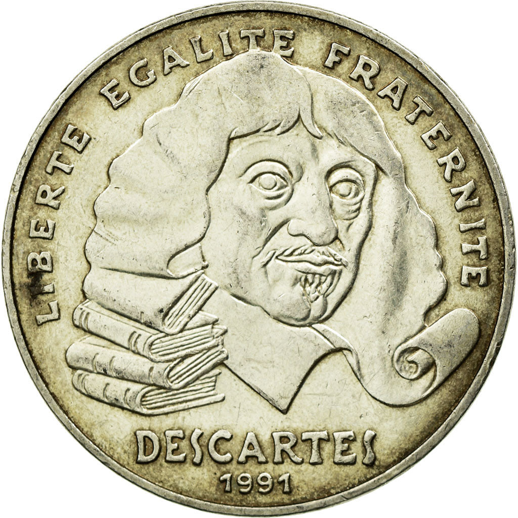 Coin, France, Descartes, 100 Francs, 1991, EF(40-45), Silver, KM:996