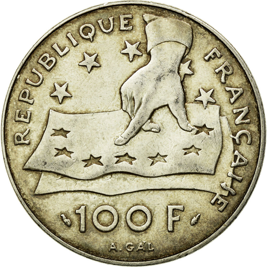 Coin, France, Descartes, 100 Francs, 1991, EF(40-45), Silver, KM:996