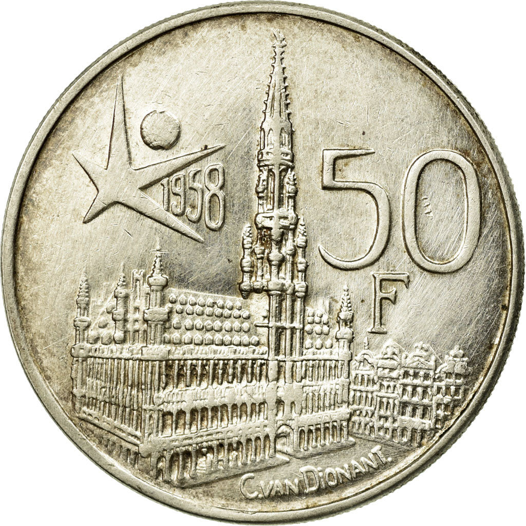 Coin, Belgium, 50 Francs, 50 Frank, 1958, Brussels, EF(40-45), Silver, KM:150.1