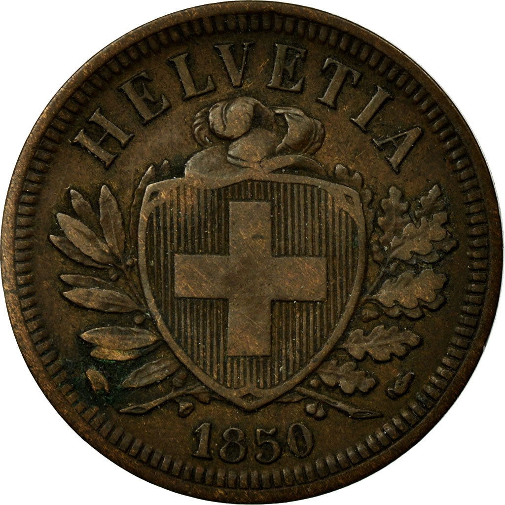 Coin, Switzerland, 2 Rappen, 1850, Bern, EF(40-45), Bronze, KM:4.1