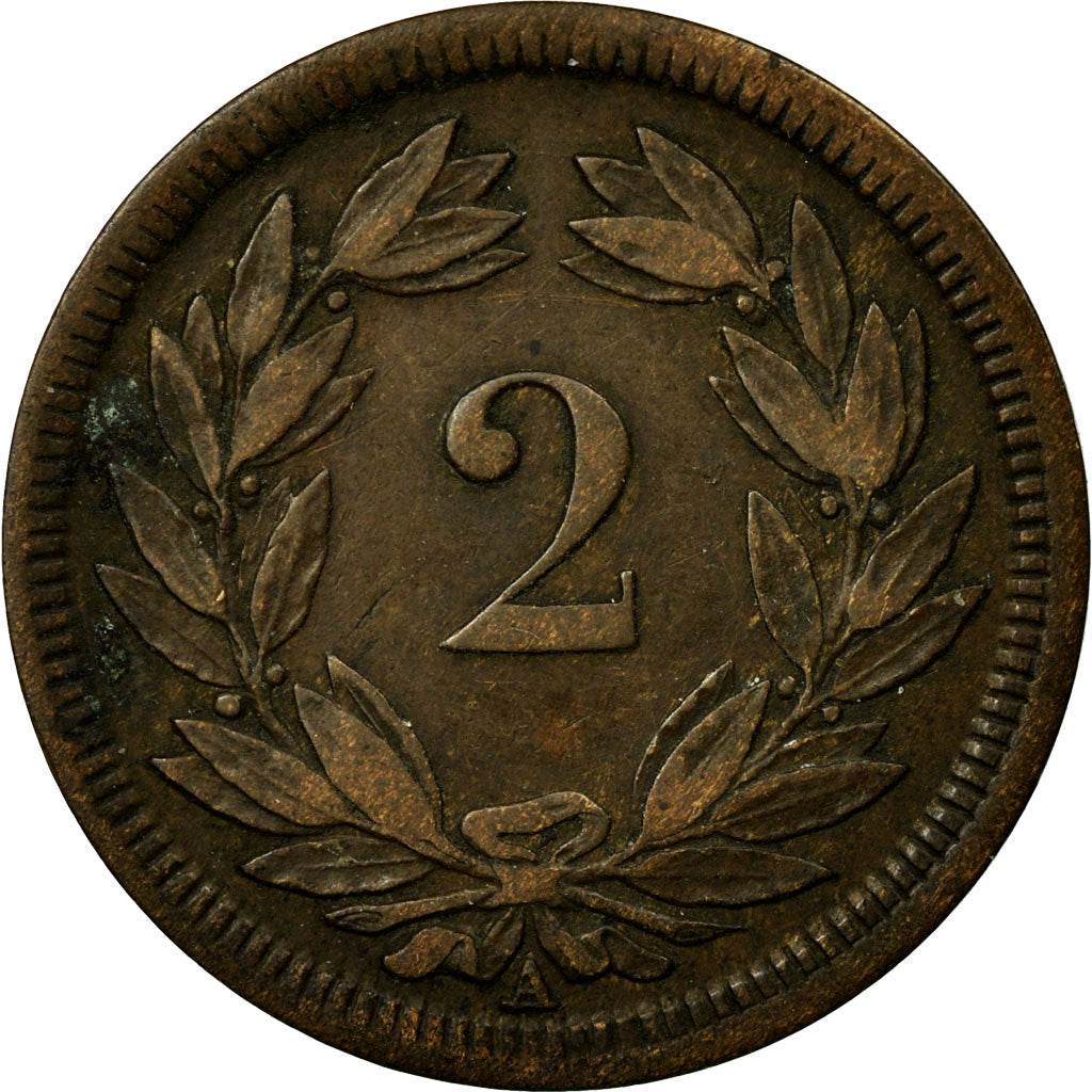 Coin, Switzerland, 2 Rappen, 1850, Bern, EF(40-45), Bronze, KM:4.1