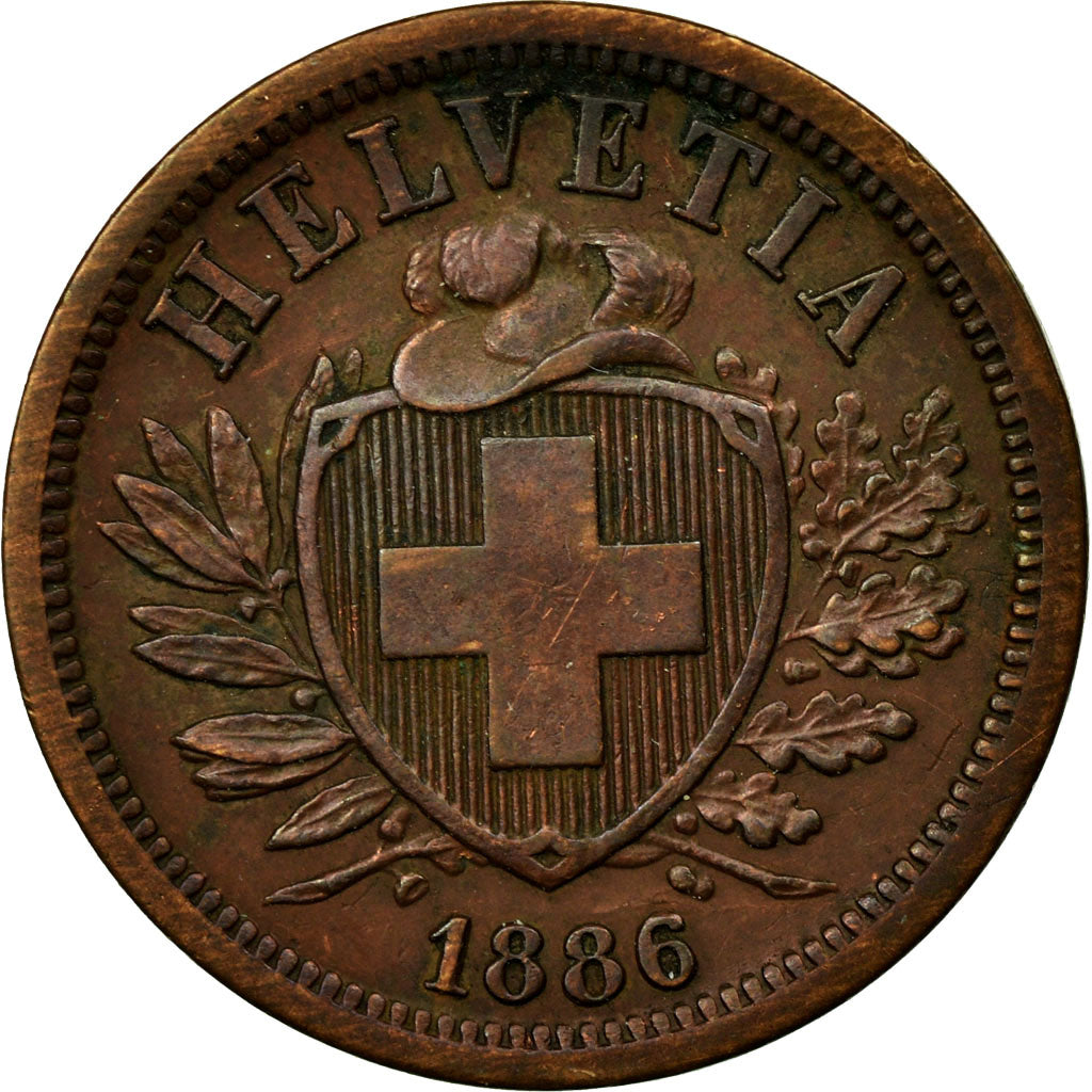 Coin, Switzerland, 2 Rappen, 1886, Bern, EF(40-45), Bronze, KM:4.1