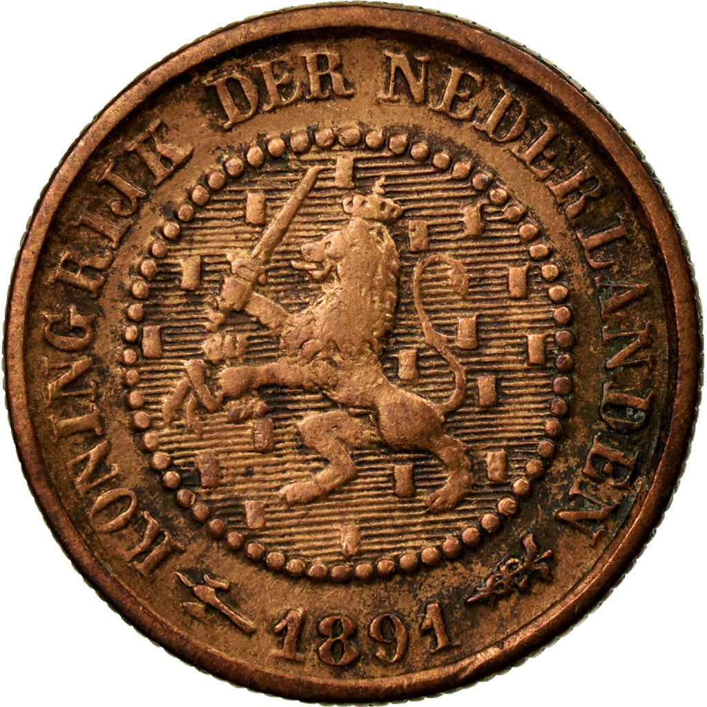 Coin, Netherlands, Wilhelmina I, 1/2 Cent, 1891, EF(40-45), Bronze, KM:109.2