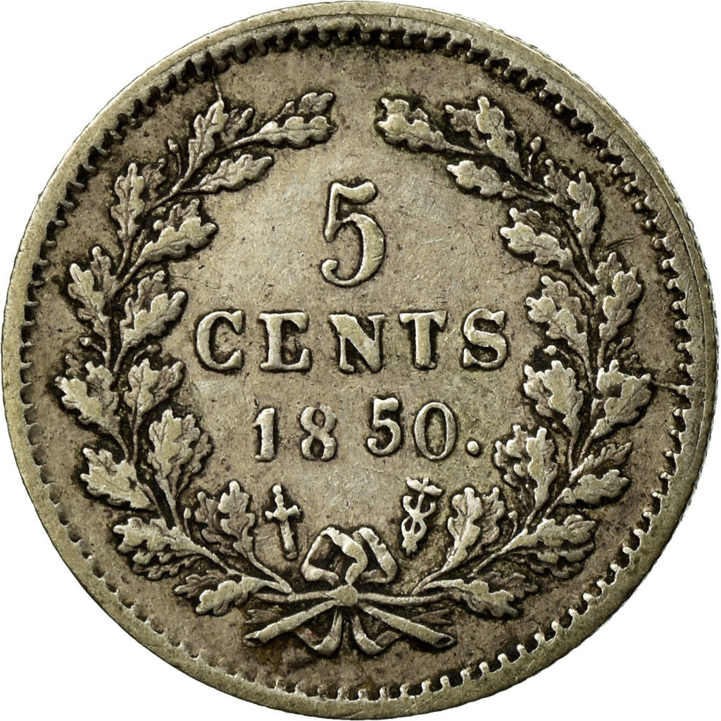 Coin, Netherlands, William III, 5 Cents, 1850, EF(40-45), Silver, KM:91