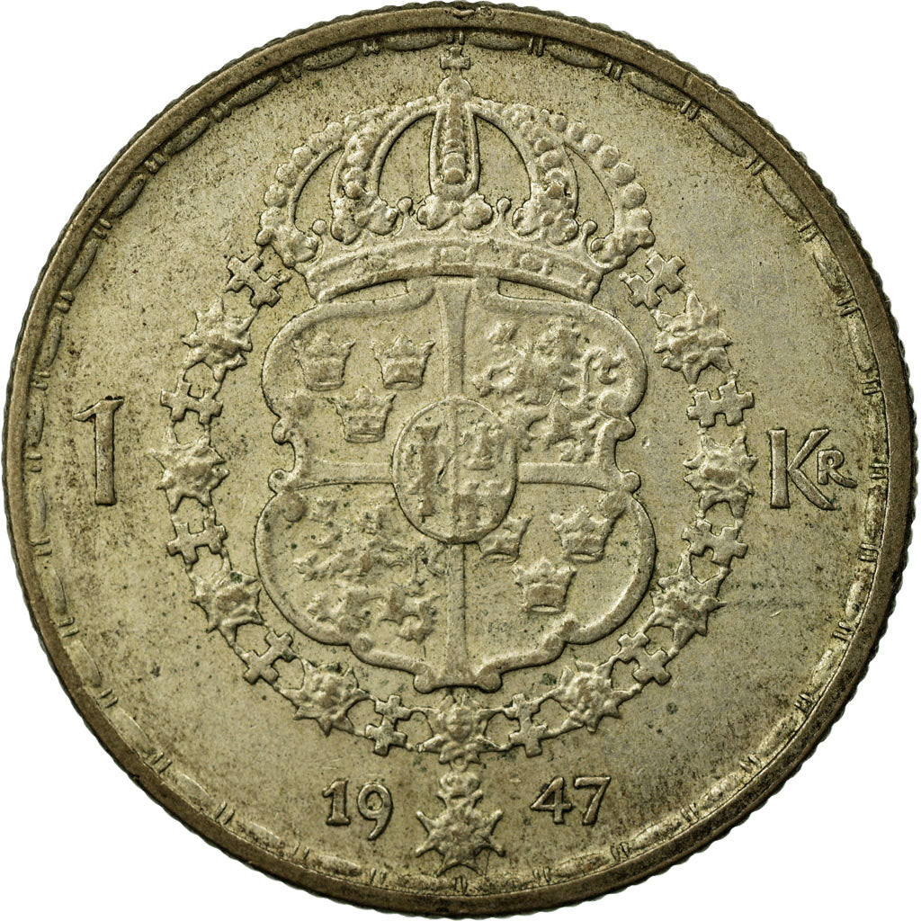 Coin, Sweden, Gustaf V, Krona, 1947, VF(20-25), Silver, KM:814