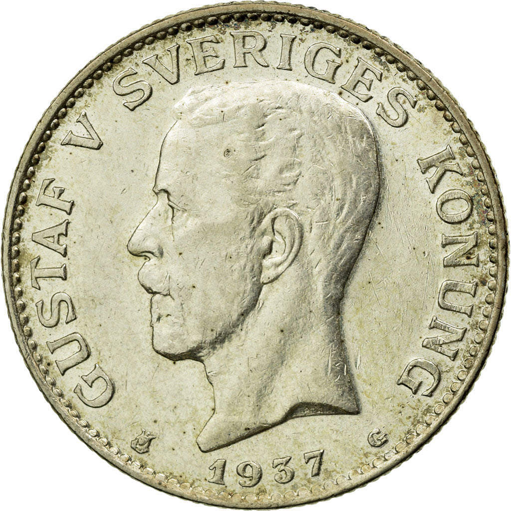 Coin, Sweden, Gustaf V, Krona, 1937, AU(55-58), Silver, KM:786.2