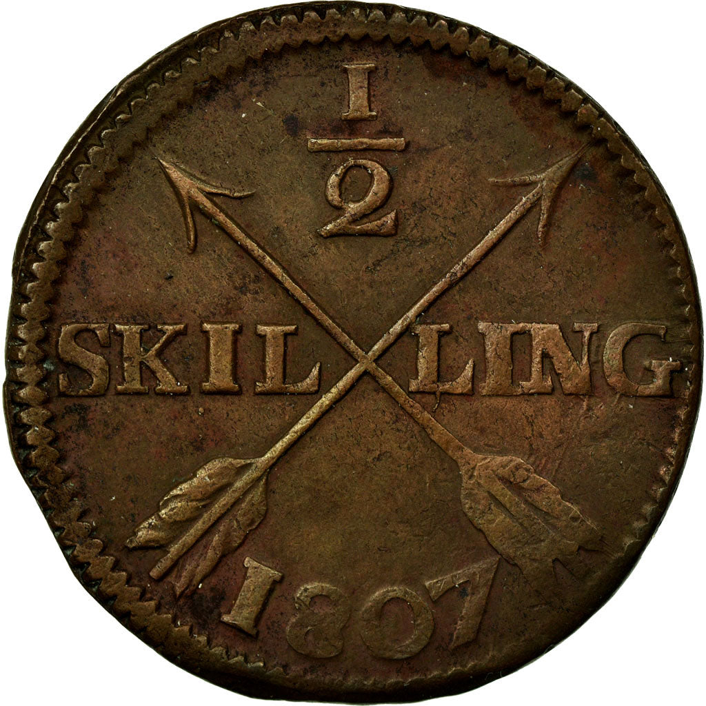 Coin, Sweden, Gustaf IV Adolf, 1/2 Skilling, 1807, EF(40-45), Copper, KM:565