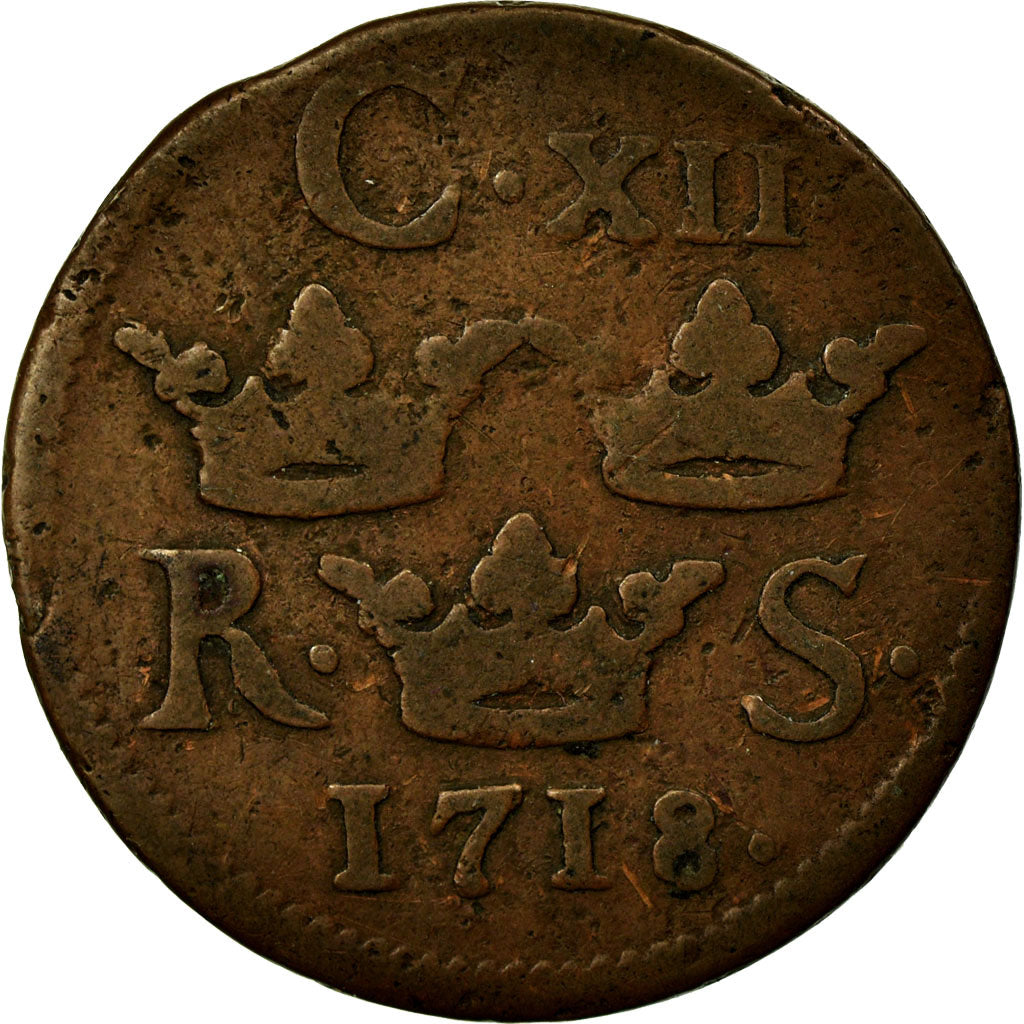 Coin, Sweden, Carl XII, 1/6 Ore, S.M., 1718, VF(30-35), Copper, KM:334