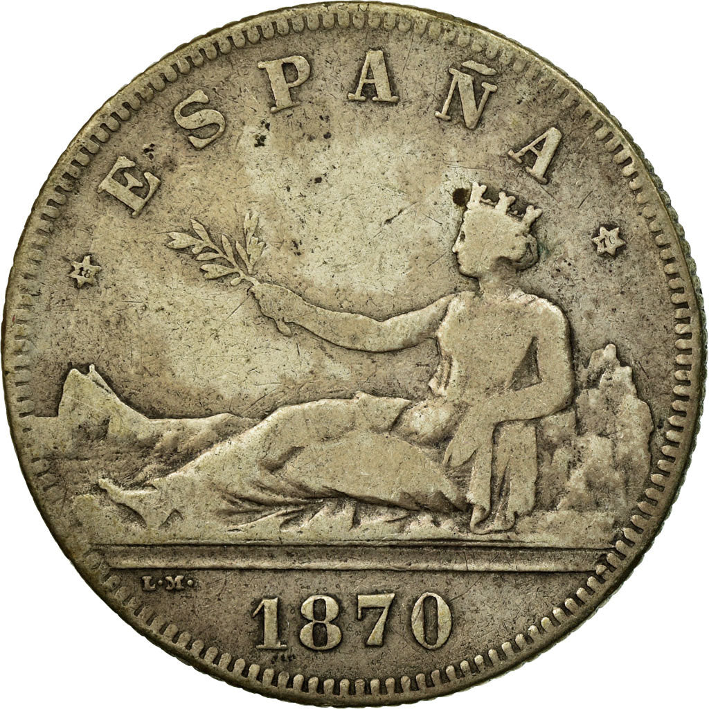 Coin, Spain, Provisional Government, 2 Pesetas, 1870, Madrid, VF(20-25), Silver