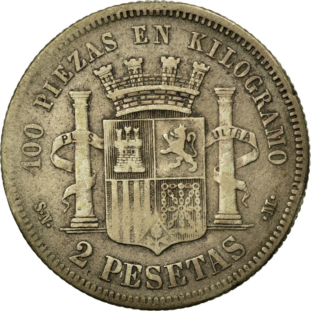 Coin, Spain, Provisional Government, 2 Pesetas, 1870, Madrid, VF(20-25), Silver