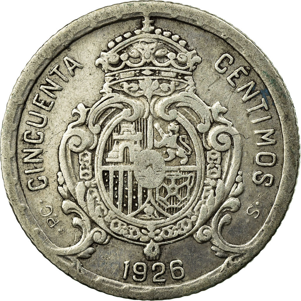 Moneda, España, Alfonso XIII, 50 Centimos, 1926, Madrid, MBC, Plata, KM:741