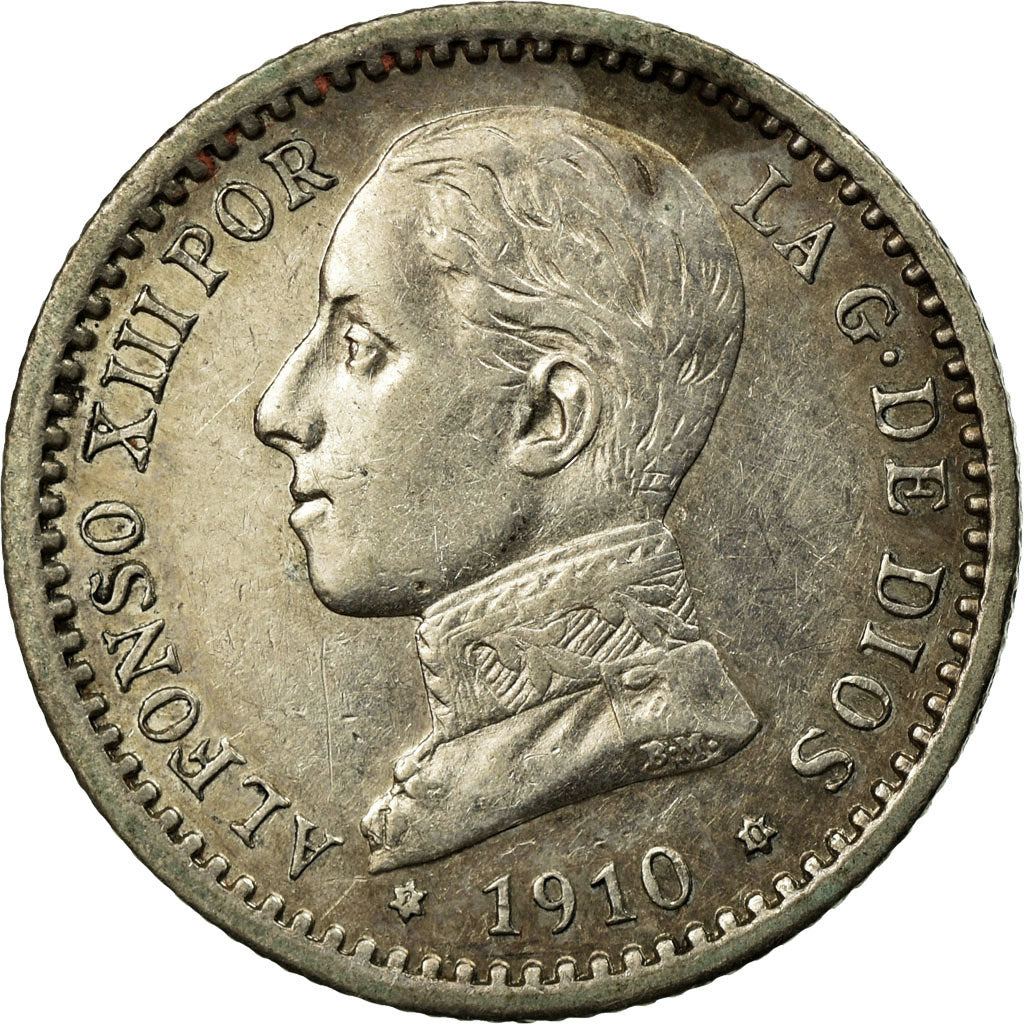 Coin, Spain, Alfonso XIII, 50 Centimos, 1910, Madrid, AU(55-58), Silver, KM:730