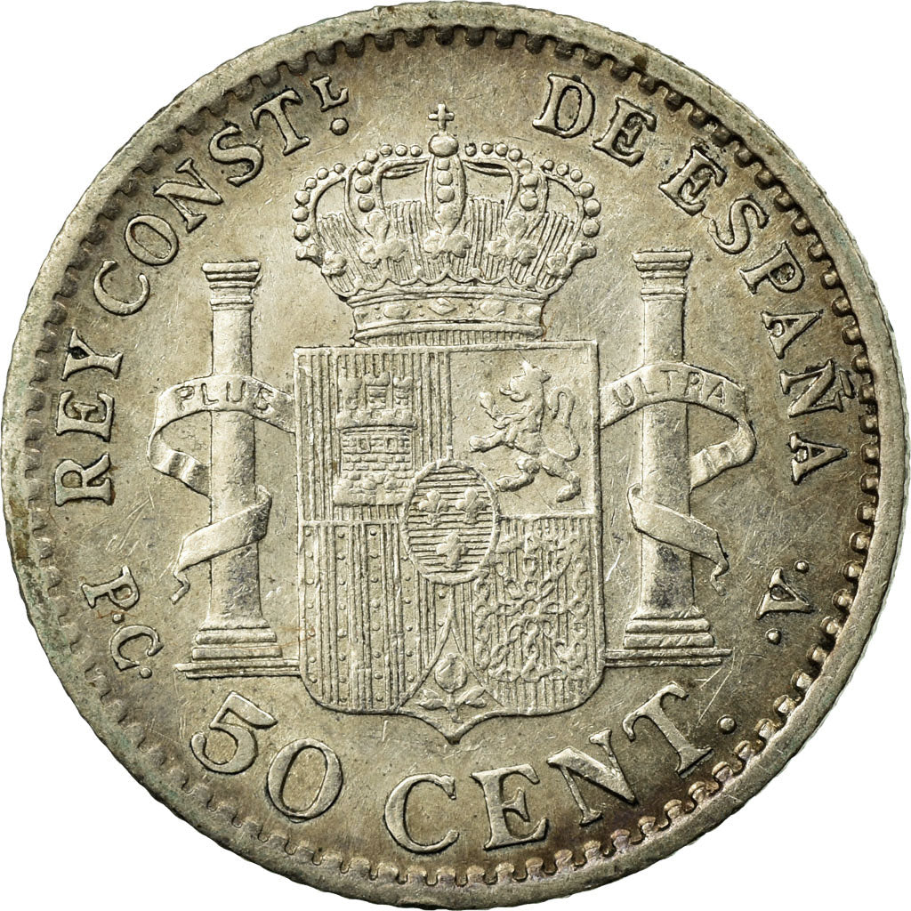 Coin, Spain, Alfonso XIII, 50 Centimos, 1910, Madrid, AU(55-58), Silver, KM:730