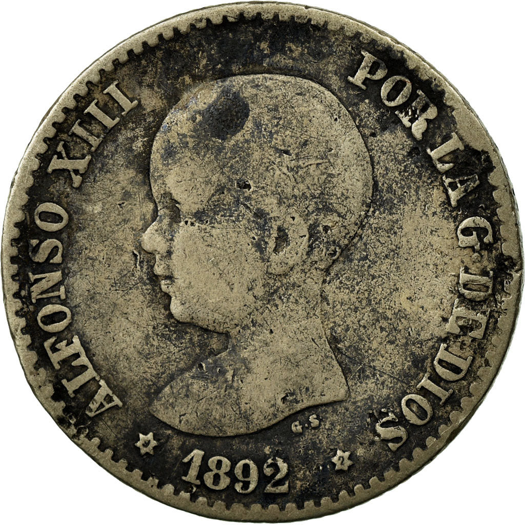 Coin, Spain, Alfonso XIII, 50 Centimos, 1892, Madrid, VF(20-25), Silver, KM:690