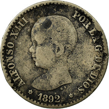 Coin, Spain, Alfonso XIII, 50 Centimos, 1892, Madrid, VF(20-25), Silver, KM:690