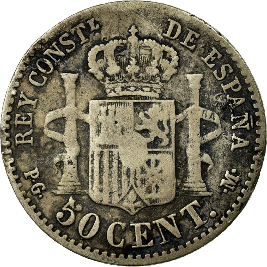 Coin, Spain, Alfonso XIII, 50 Centimos, 1892, Madrid, VF(20-25), Silver, KM:690