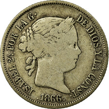 Coin, Spain, Isabel II, 40 Centimos, 1866, Madrid, VF(20-25), Silver, KM:628.2