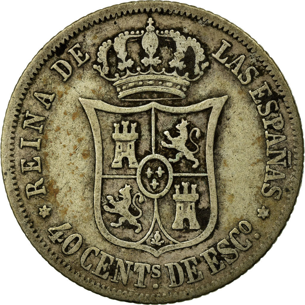 Coin, Spain, Isabel II, 40 Centimos, 1866, Madrid, VF(20-25), Silver, KM:628.2