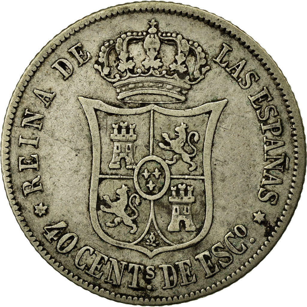 Coin, Spain, Isabel II, 40 Centimos, 1865, Madrid, VF(30-35), Silver, KM:628.2