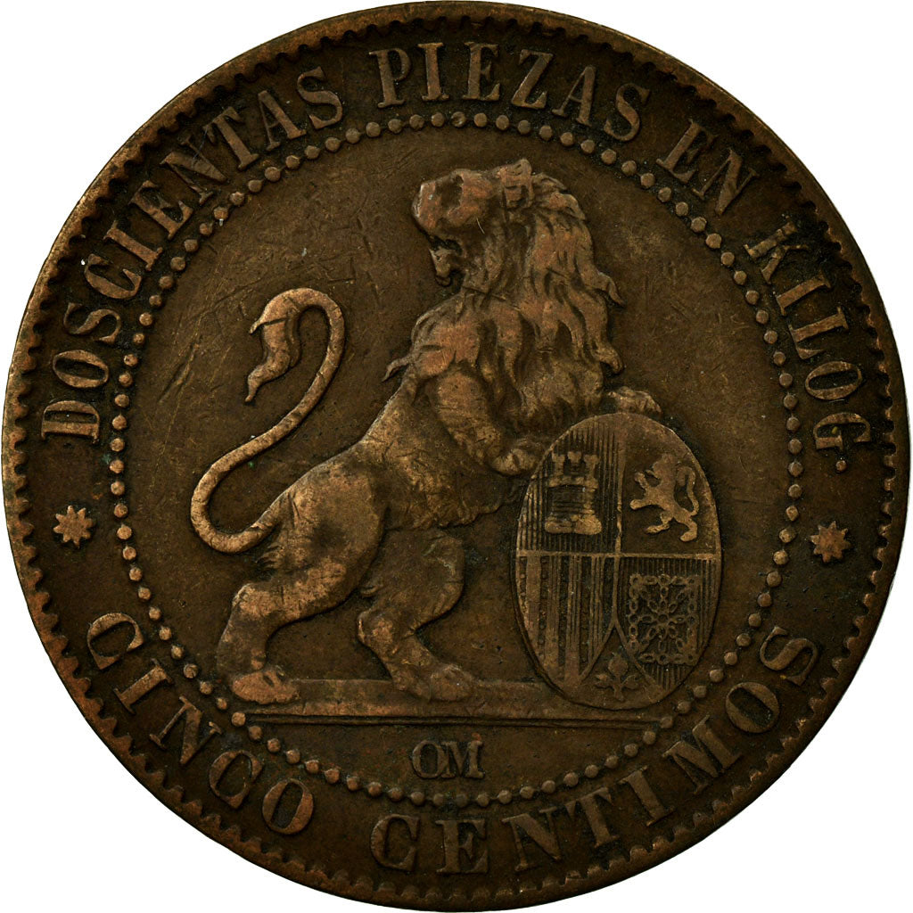 Coin, Spain, Provisional Government, 5 Centimos, 1870, Madrid, VF(30-35)
