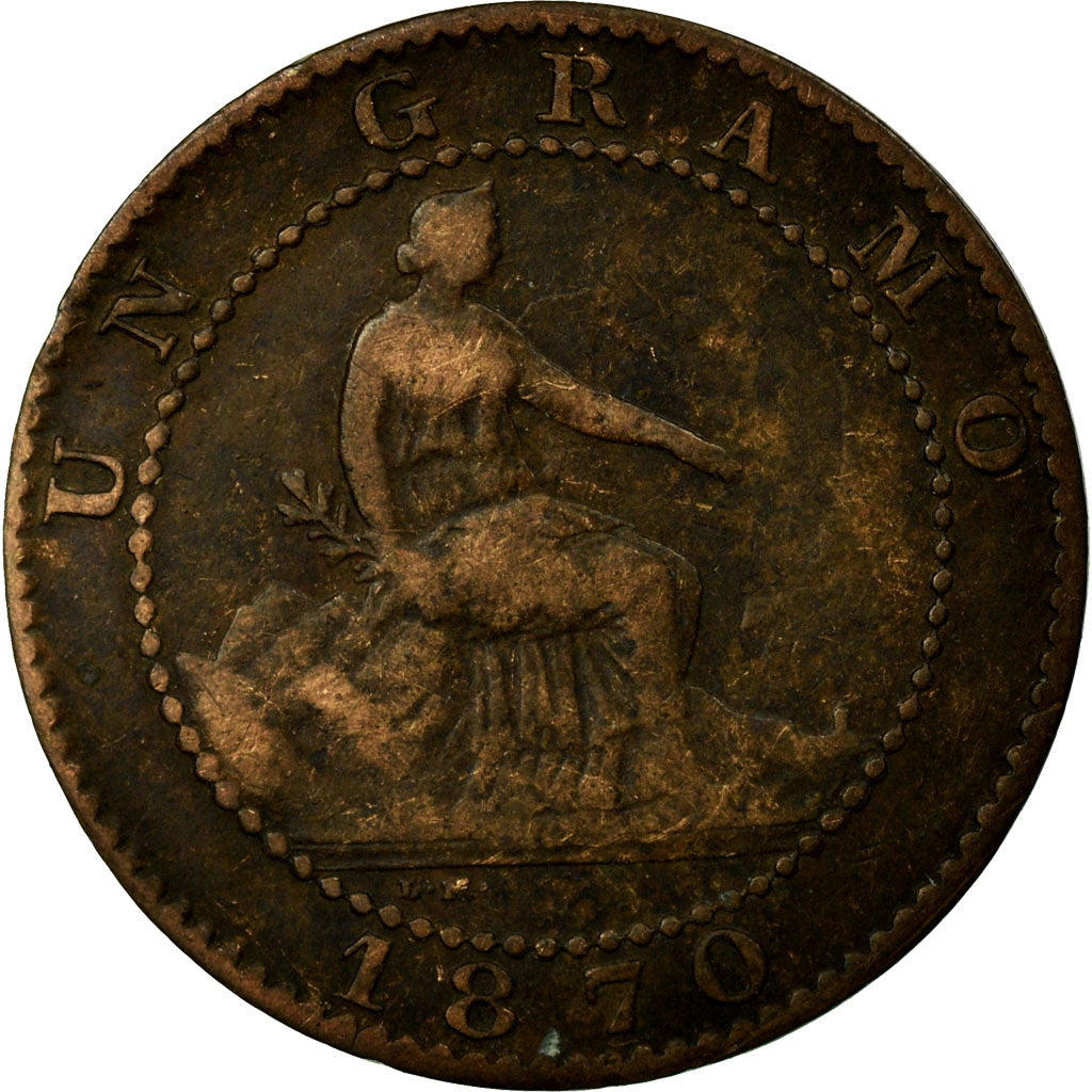 Munten, Spanje, Provisional Government, Centimo, 1870, Madrid, FR, Koper, KM:660