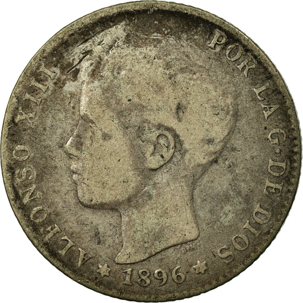 Moneta, Hiszpania, Alfonso XIII, Peseta, 1896, Madrid, F(12-15), Srebro, KM:706