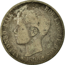 Moneta, Hiszpania, Alfonso XIII, Peseta, 1896, Madrid, F(12-15), Srebro, KM:706
