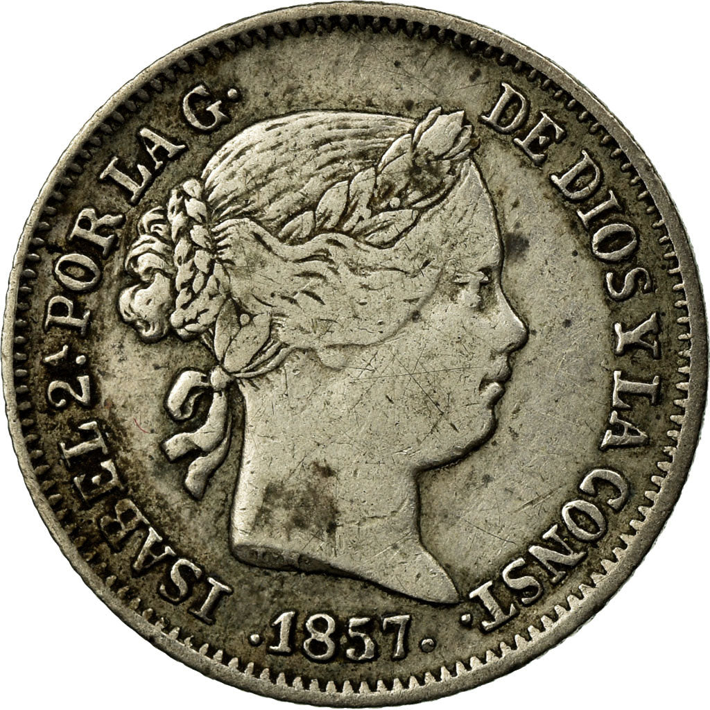 Moeda, Espanha, Isabel II, Real, 1857, Madrid, EF(40-45), Prata, KM:606.1
