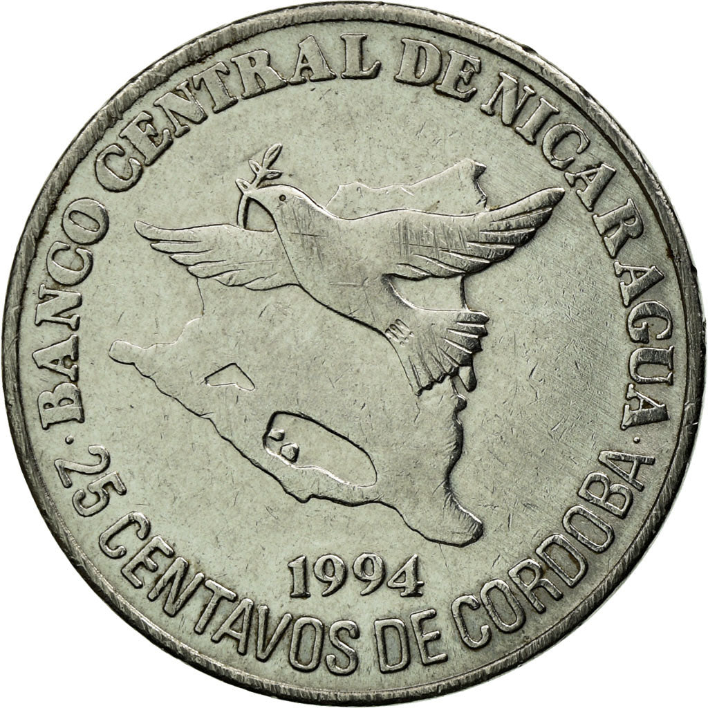 Moeda, Nicarágua, 25 Centavos, 1994, EF(40-45), Aço Cromado, KM:82