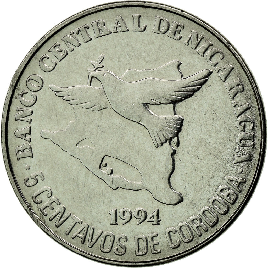 Moneta, Nicaragua, 5 Centavos, 1994, BB, Acciaio placcato cromo, KM:80