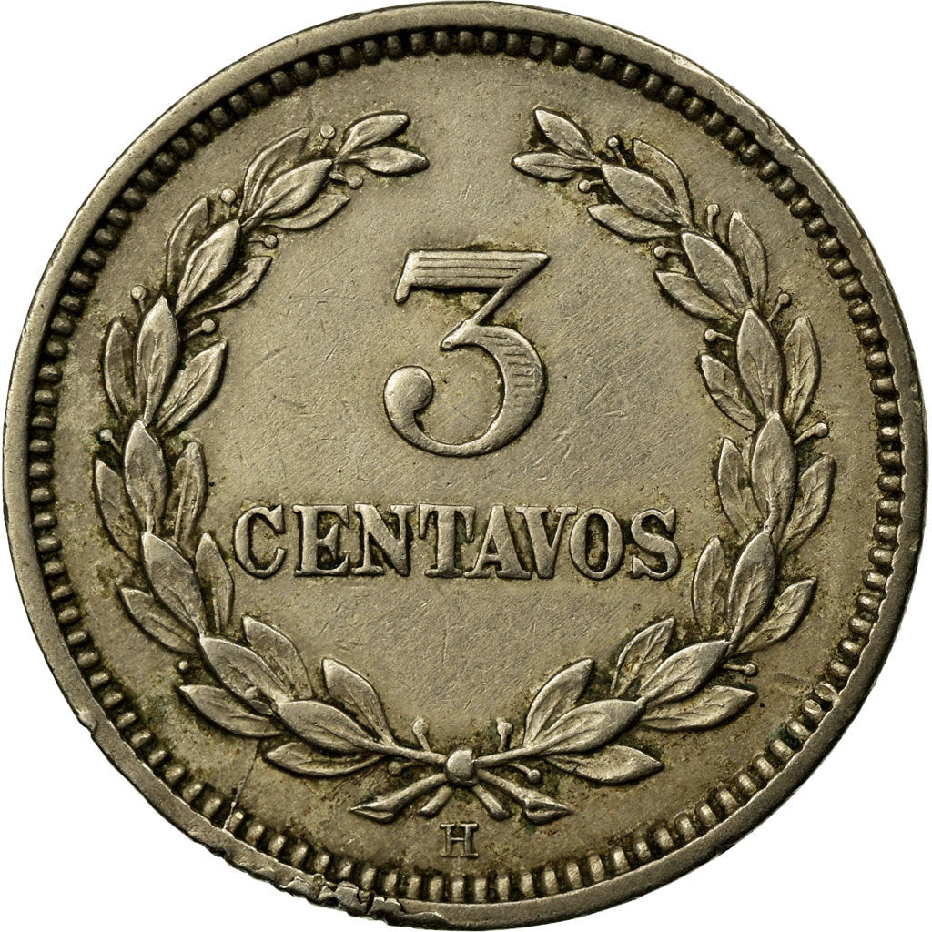 Coin, El Salvador, 3 Centavos, 1889, Heaton, EF(40-45), Copper-nickel, KM:107