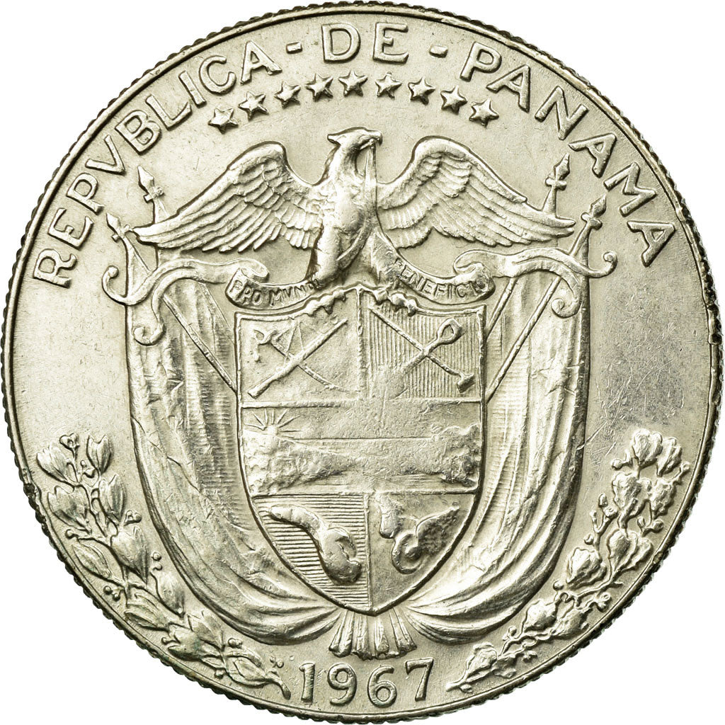 Coin, Panama, 1/2 Balboa, 1967, U.S. Mint, EF(40-45), Silver, KM:12a.1