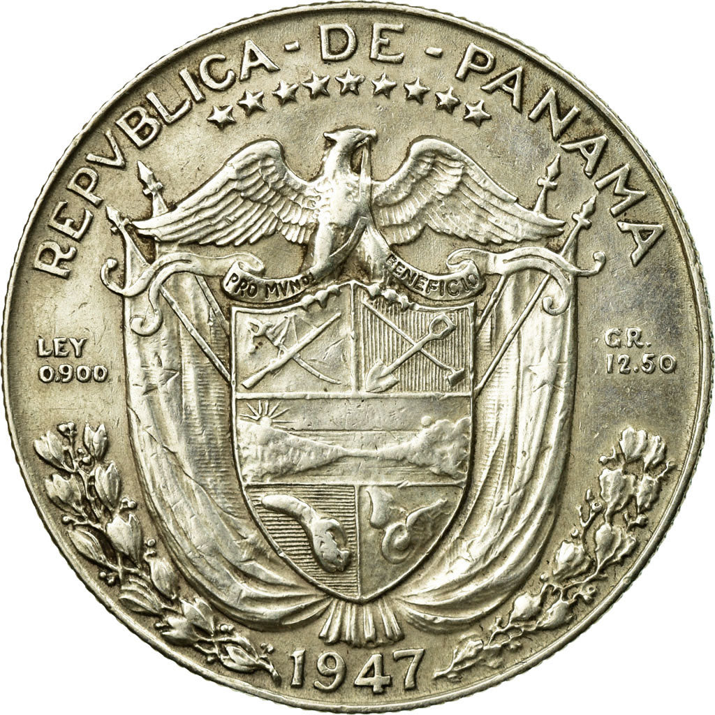 Coin, Panama, 1/2 Balboa, 1947, EF(40-45), Silver, KM:12.1