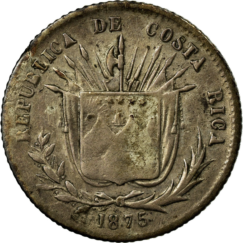 Moneda, Costa Rica, 5 Centavos, 1875, MBC, Plata, KM:110