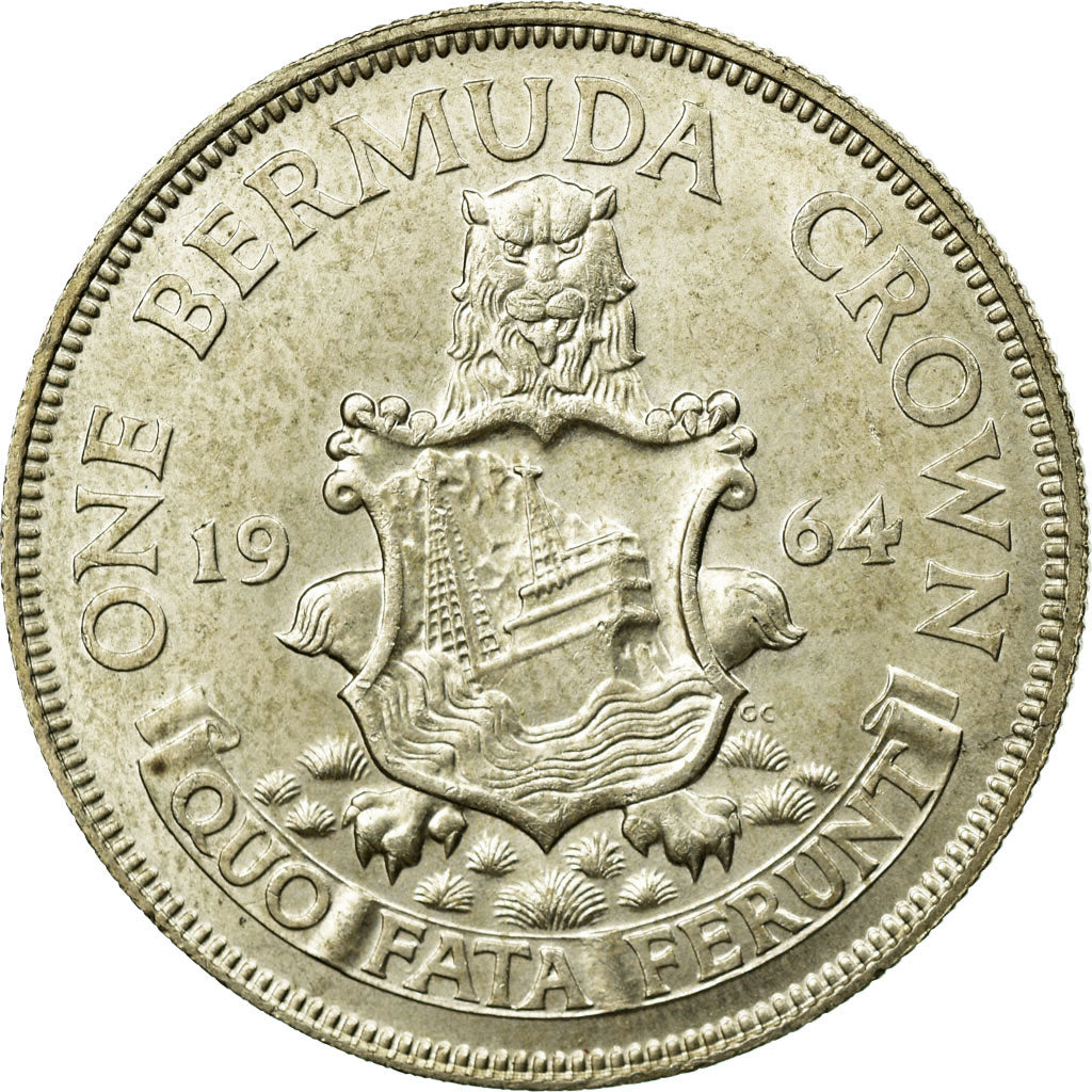 Coin, Bermuda, Elizabeth II, Crown, 1964, EF(40-45), Silver, KM:14