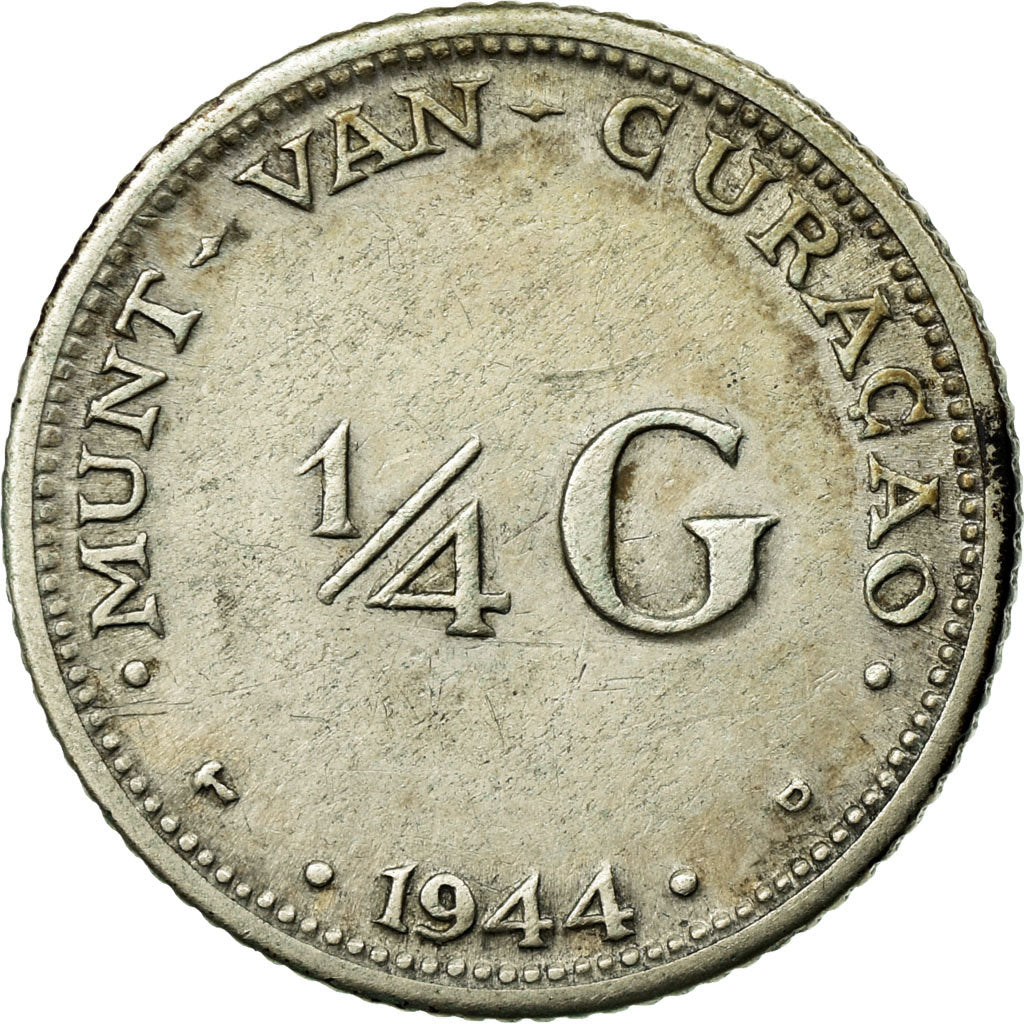 Münze, Curacao, 1/4 Gulden, 1944, Denver, USA, SS, Silber, KM:44