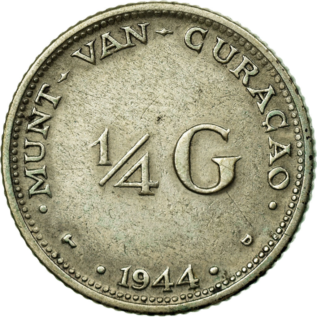 Coin, Curacao, 1/4 Gulden, 1944, Denver, USA, EF(40-45), Silver, KM:44