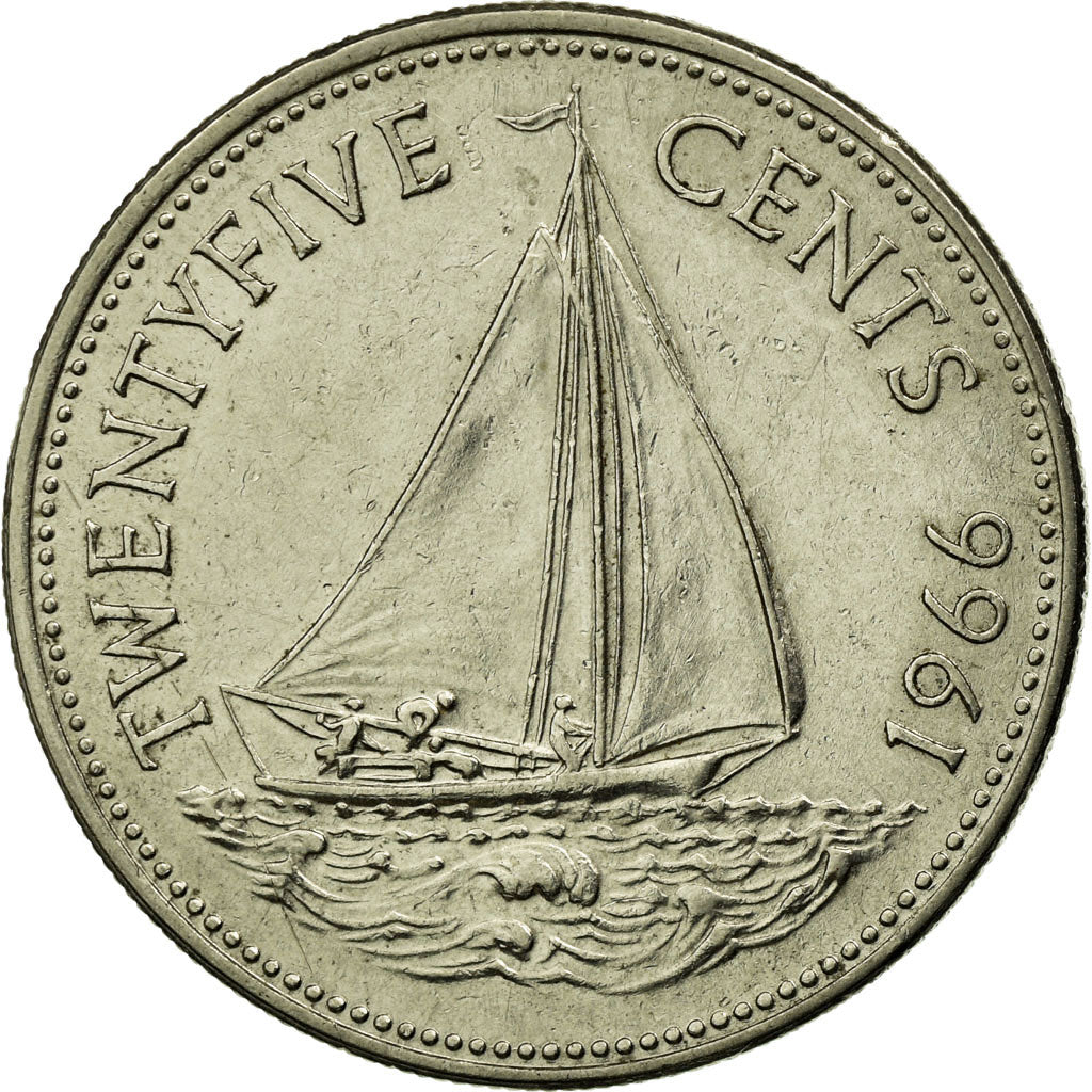Coin, Bahamas, Elizabeth II, 25 Cents, 1966, Franklin Mint, EF(40-45), Nickel