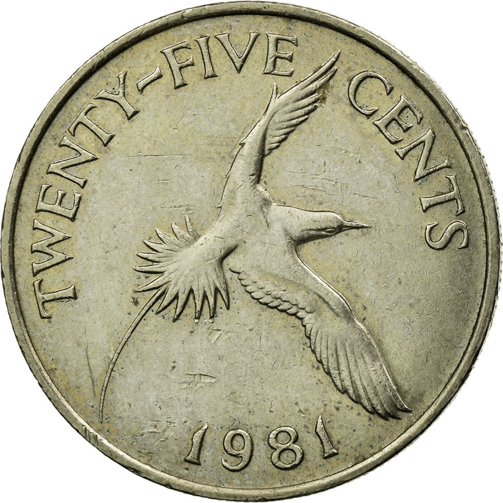 Coin, Bermuda, Elizabeth II, 25 Cents, 1981, EF(40-45), Copper-nickel, KM:18