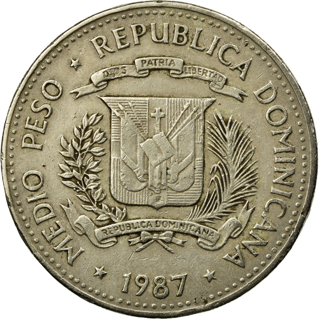 Moneda, República Dominicana, 1/2 Peso, 1987, Dominican Republic Mint, MBC