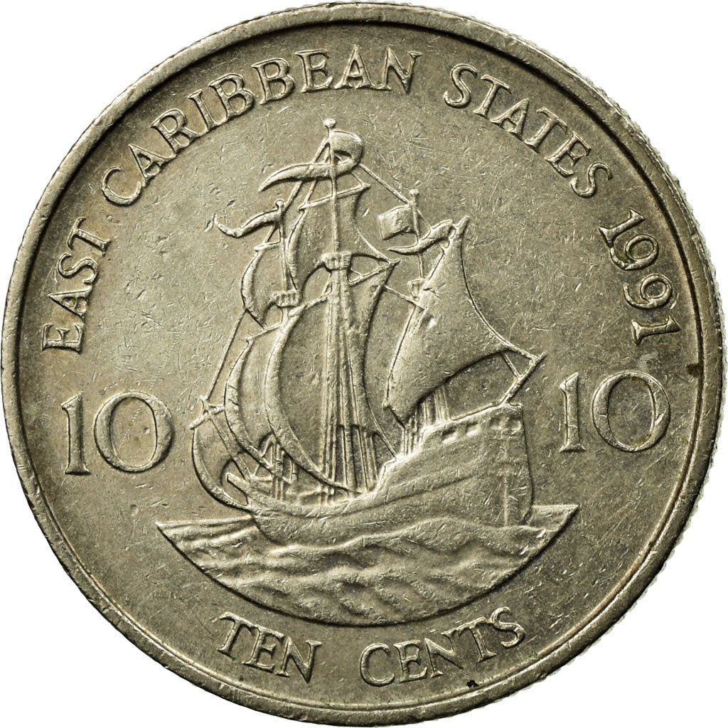 Moneta, Stati dei Caraibi Orientali, Elizabeth II, 10 Cents, 1991, BB