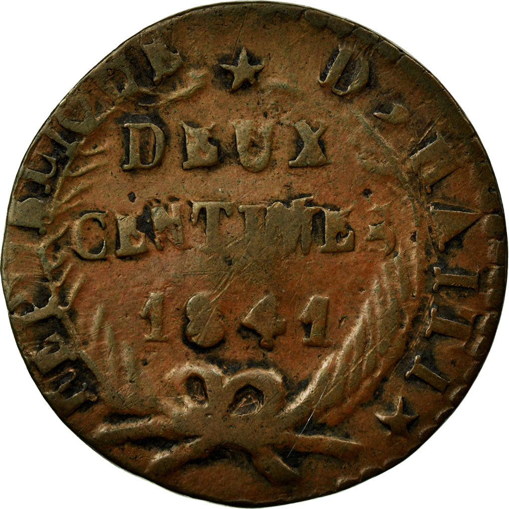 Coin, Haiti, 2 Centimes, 1841, EF(40-45), Copper, KM:A22