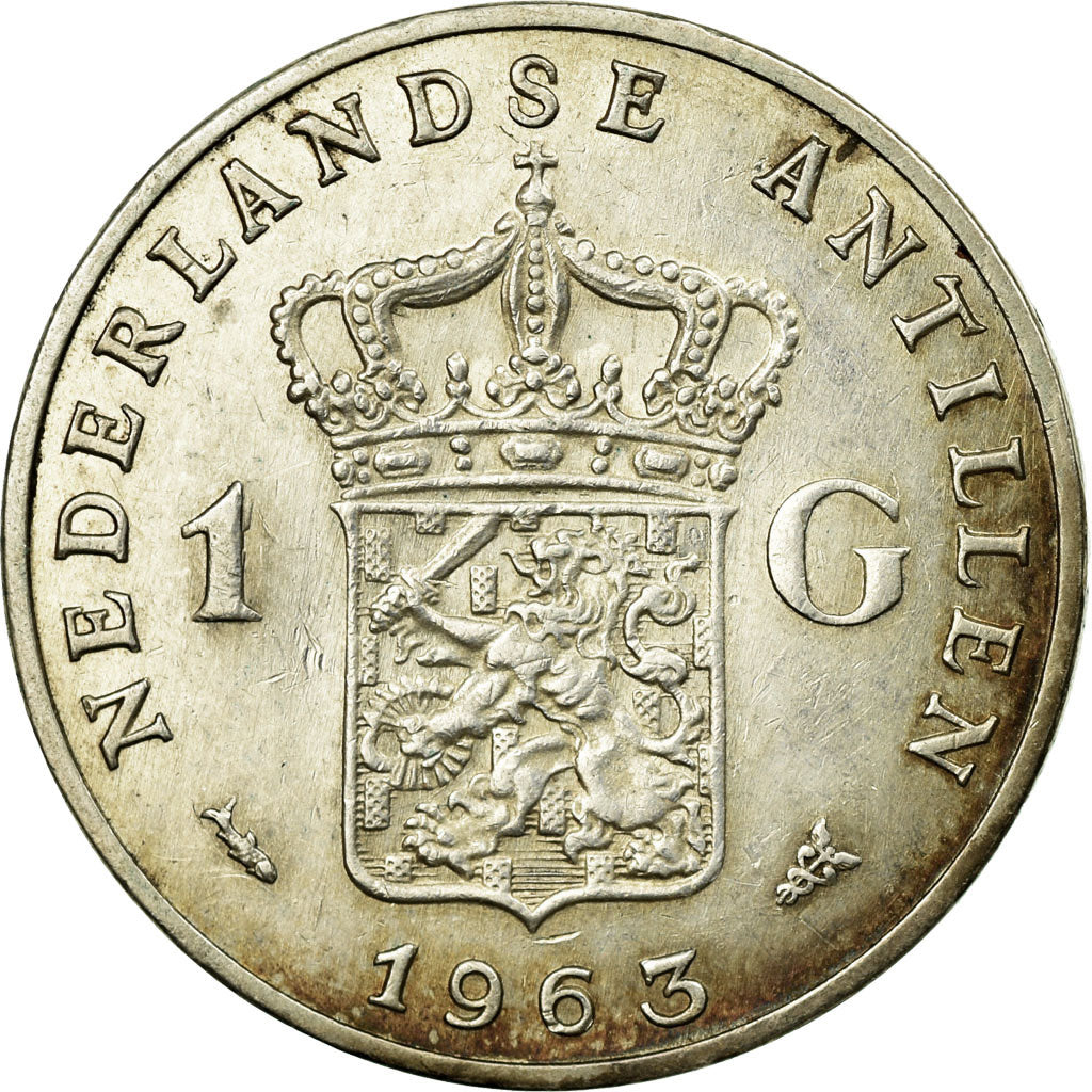 Coin, Netherlands Antilles, Juliana, Gulden, 1963, EF(40-45), Silver, KM:2
