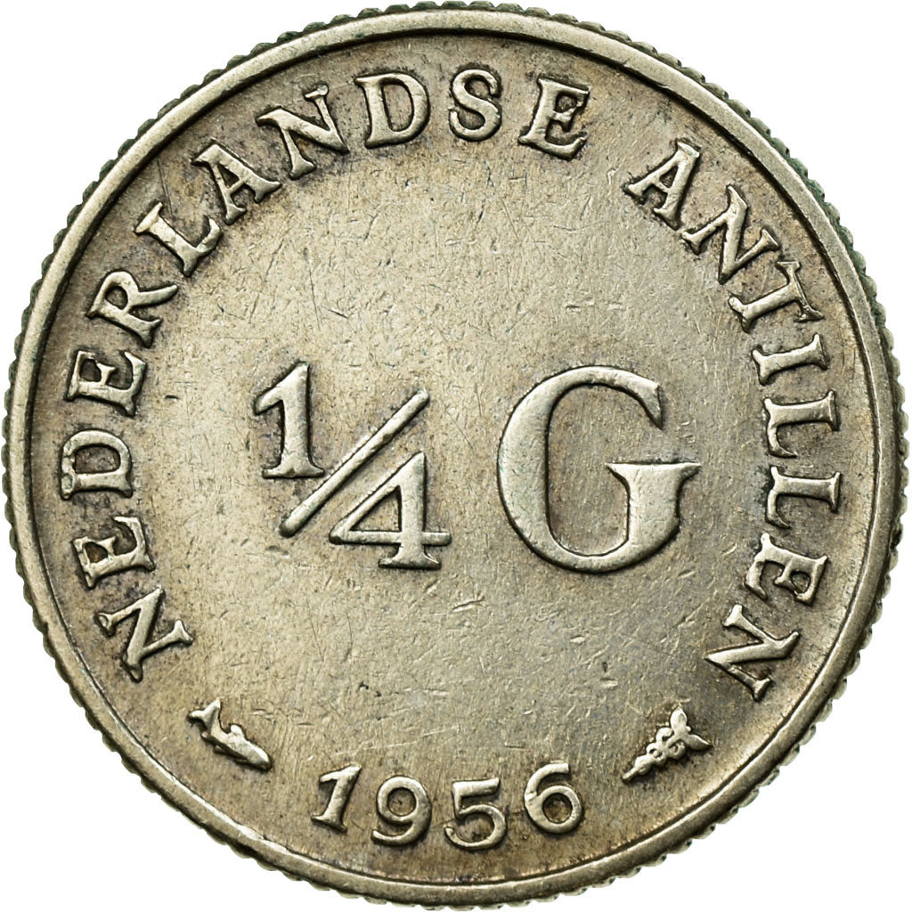 Moneta, Antille olandesi, Juliana, 1/4 Gulden, 1956, BB, Argento, KM:4