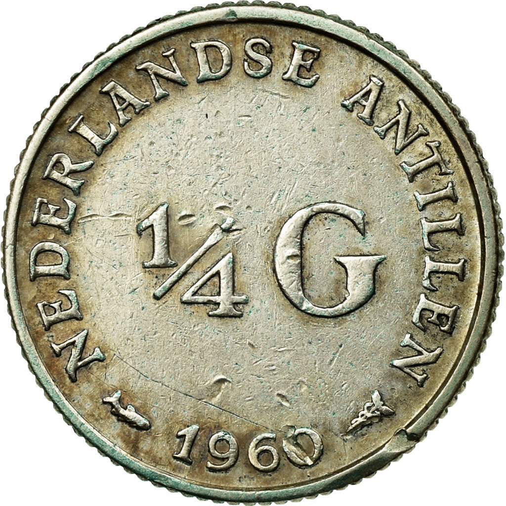 Monnaie, Netherlands Antilles, Juliana, 1/4 Gulden, 1960, TTB, Argent, KM:4