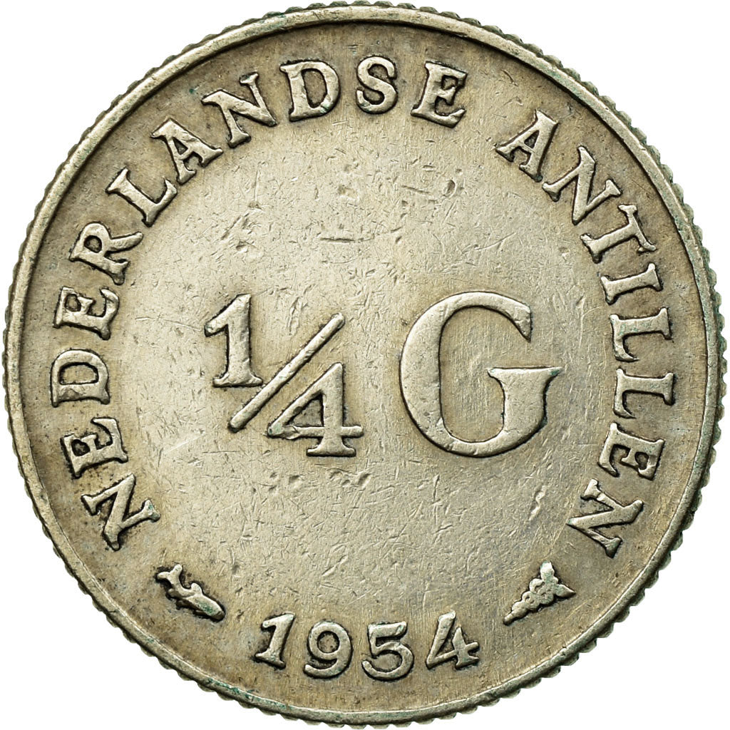 Monnaie, Netherlands Antilles, Juliana, 1/4 Gulden, 1954, TTB, Argent, KM:4
