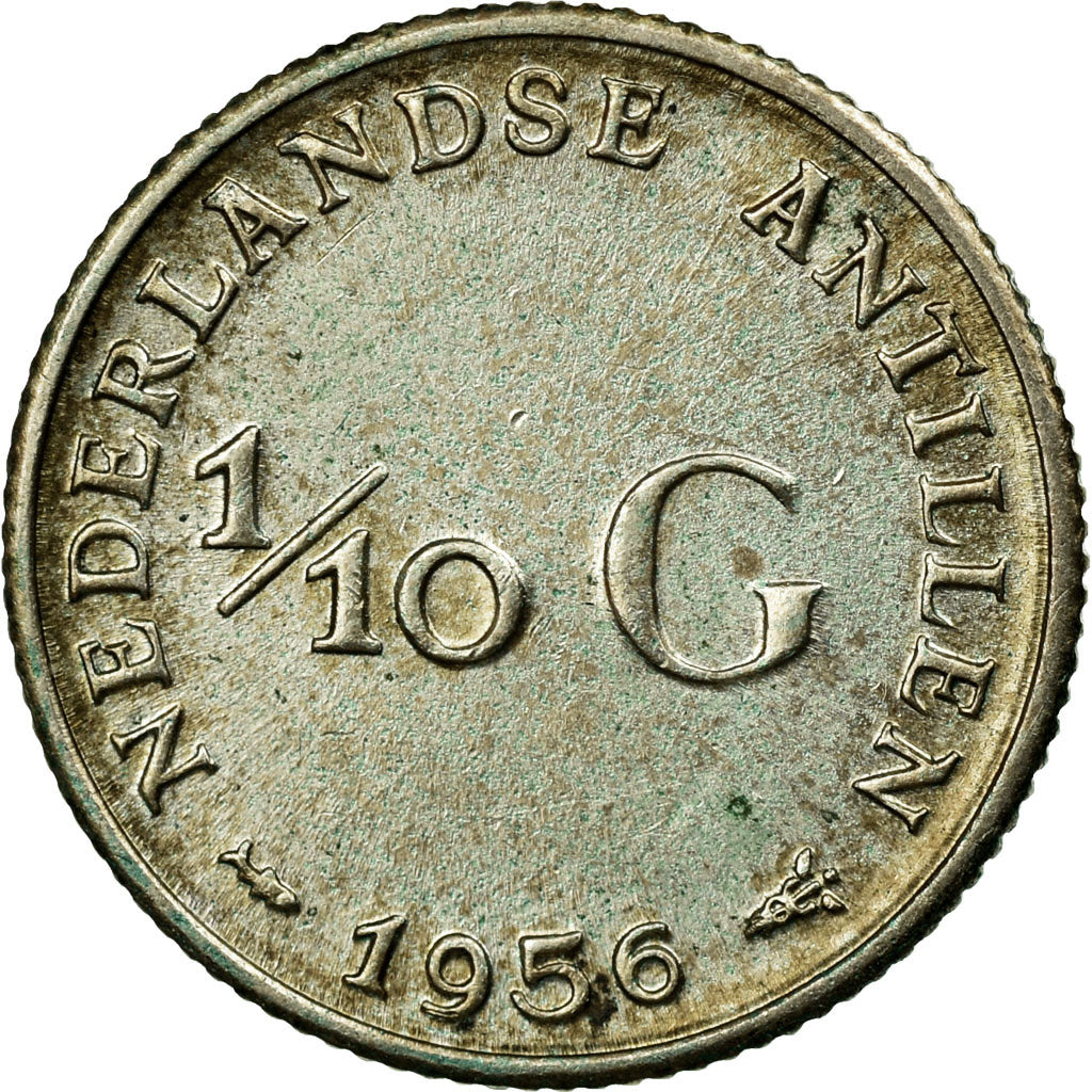 Coin, Netherlands Antilles, Juliana, 1/10 Gulden, 1956, EF(40-45), Silver, KM:3