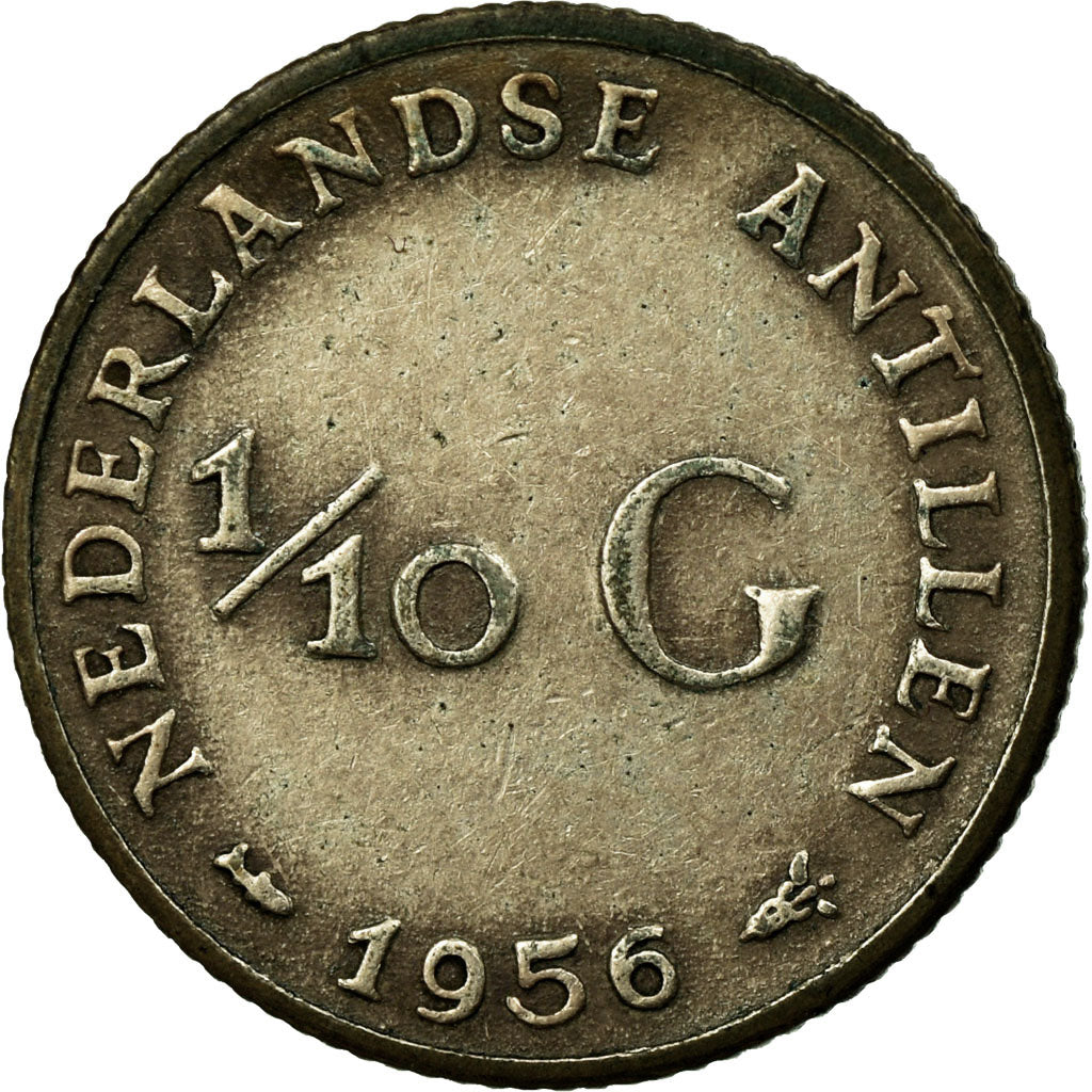 Coin, Netherlands Antilles, Juliana, 1/10 Gulden, 1956, EF(40-45), Silver, KM:3