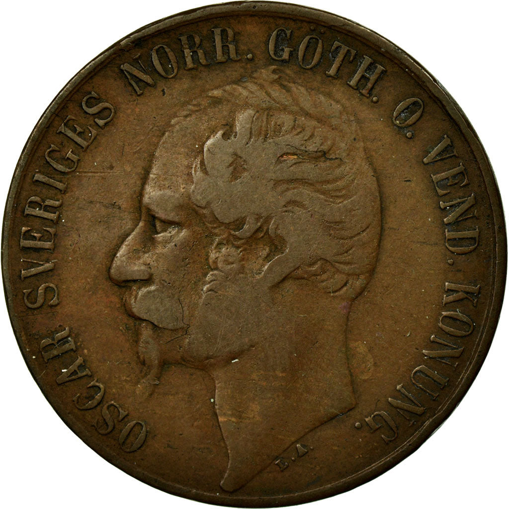 Coin, Sweden, Oscar I, 5 Öre, 1858, VF(30-35), Bronze, KM:690